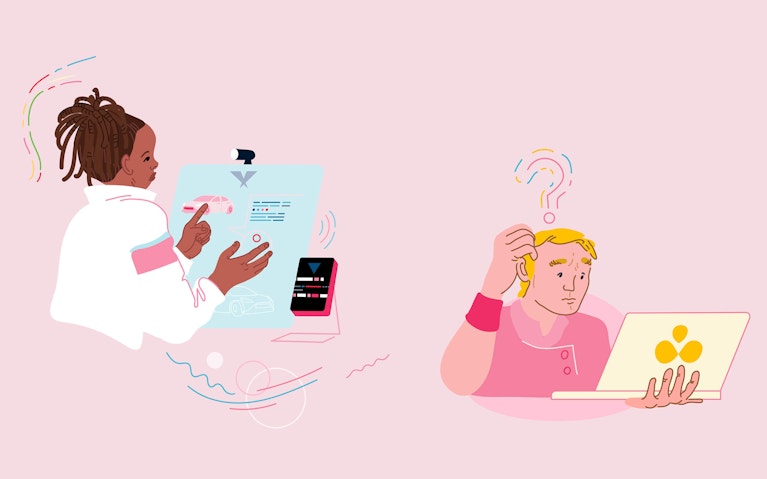 Two separately working on digital devices