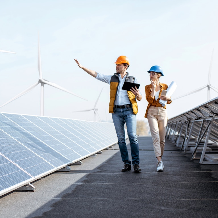 Engineers on a solar power plant