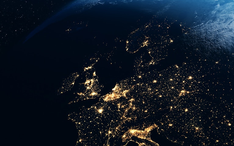 Satellite view of UK and western Europe
