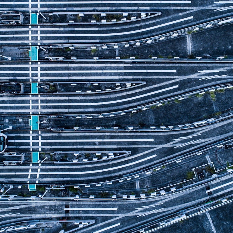 Aerial view of railroad tracks