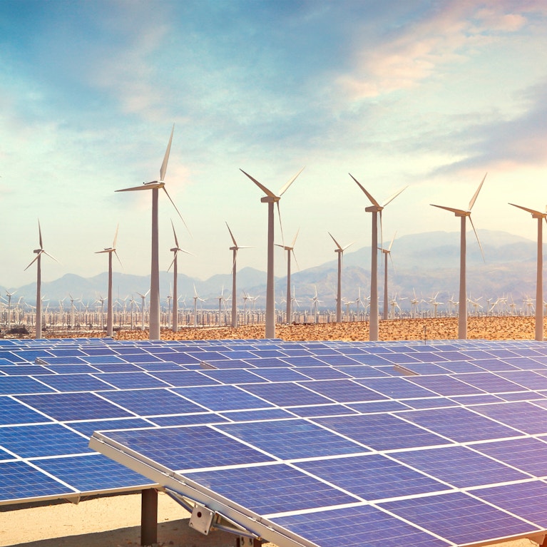 Solar panels and wind turbines