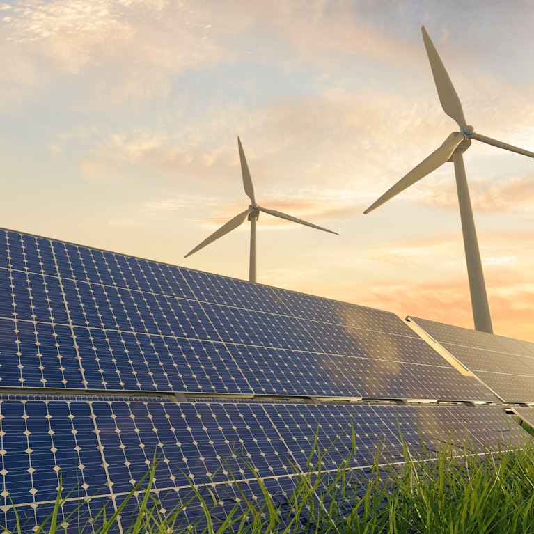Wind turbines and solar farm