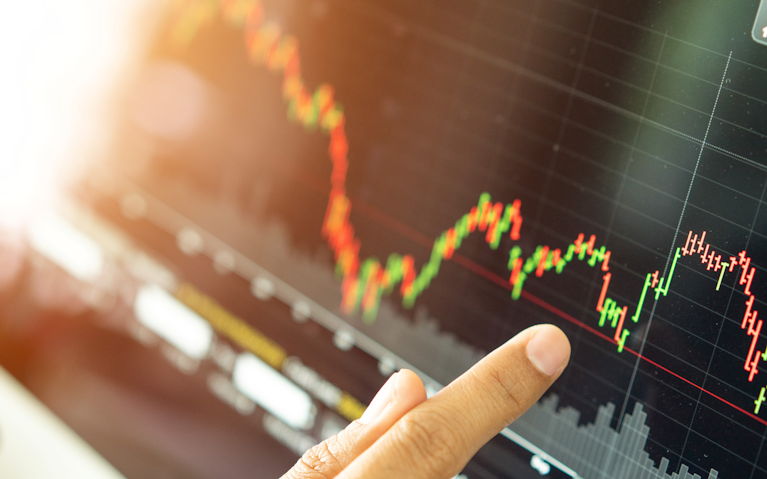 digital dotted lines going up and down